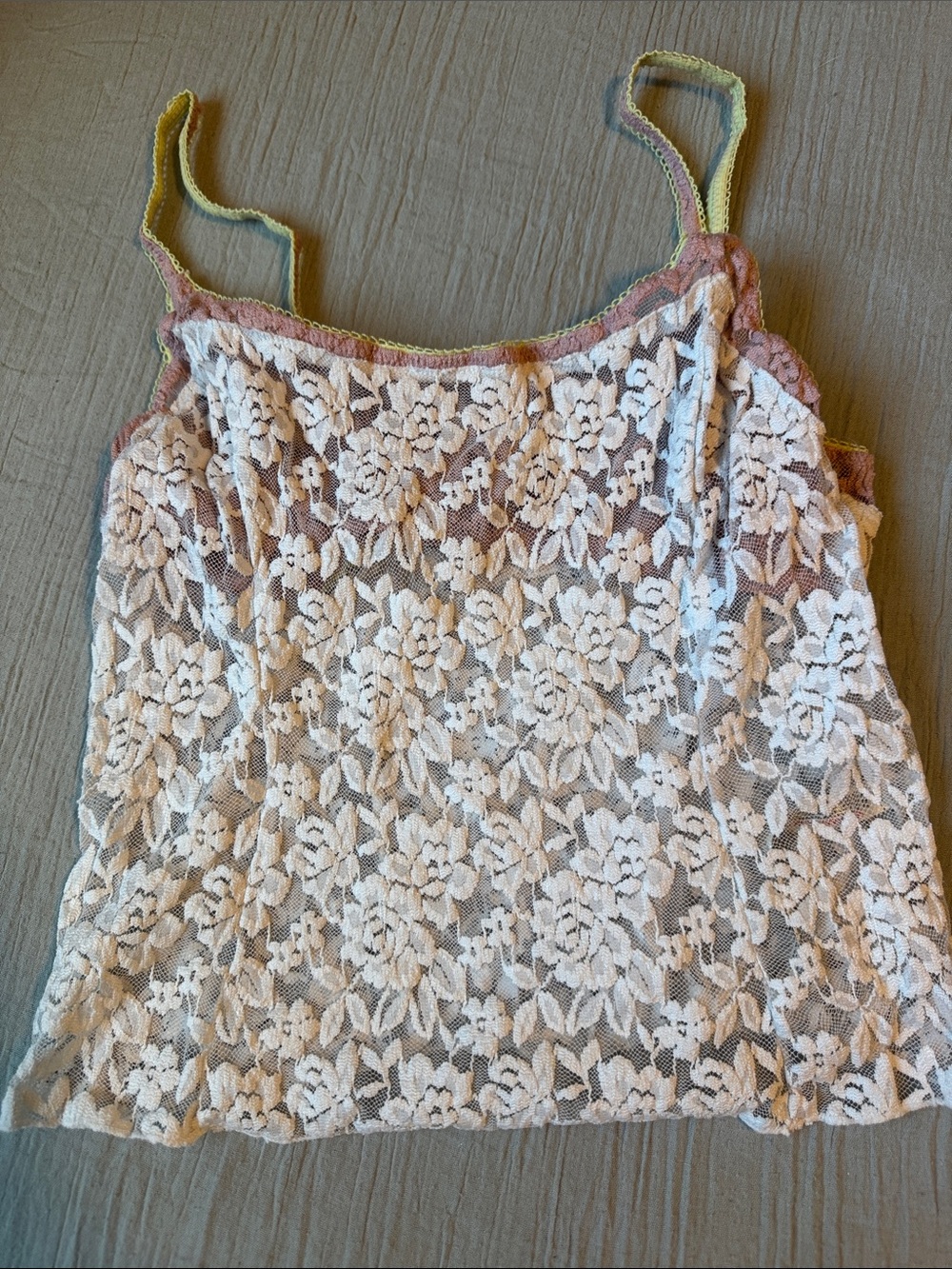 Free People White Floral Lace Cami with Multicolor Trim